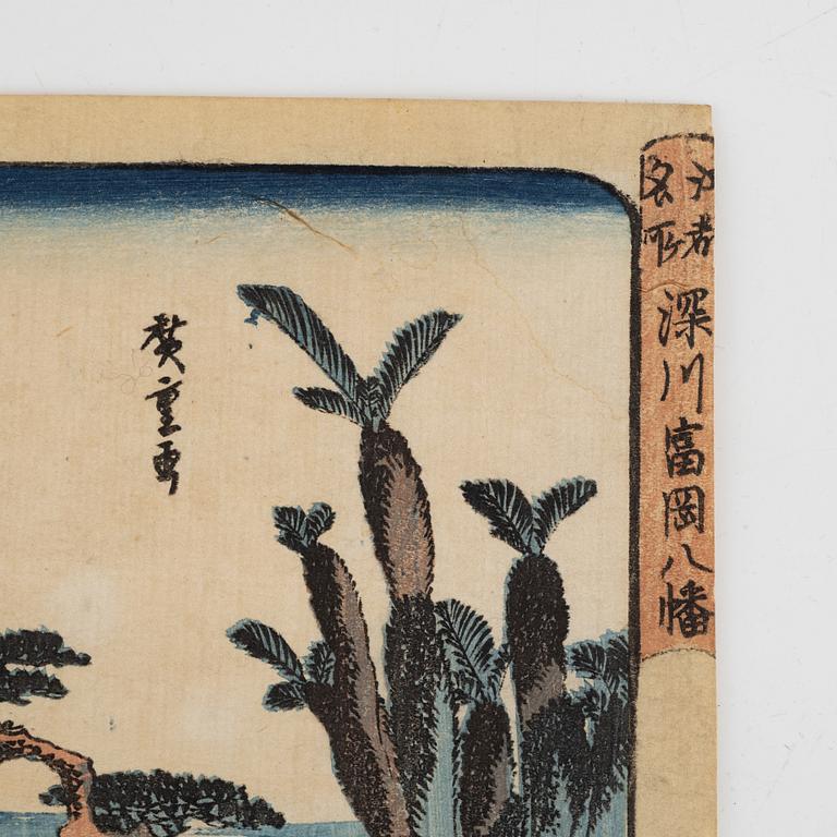 Ando Utagawa Hiroshige, efter, fyra träsnitt.