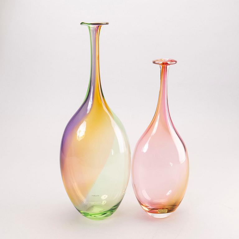 A pair Kjell Engman signed glass vases from Kosta Boda later part of the 20th century.