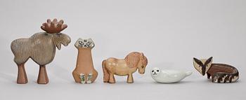 FIGURER, 5 st, stengods, Lisa Larson, Gustavsberg.