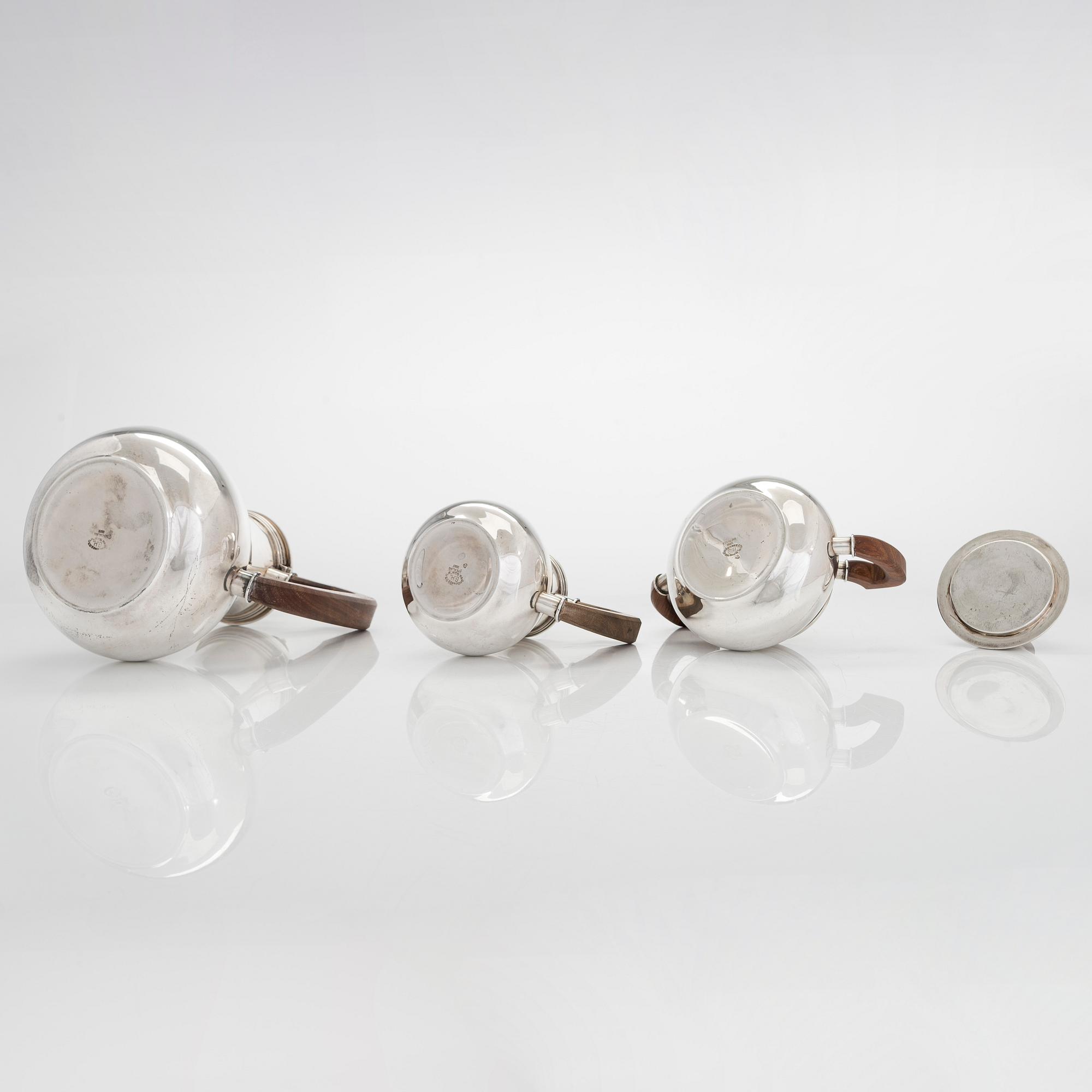 A 4-piece Mexican sterling silver tea set, mid-20th century.