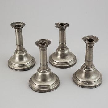 A set of 4 pewter candle sticks, Lund, 19th Century.