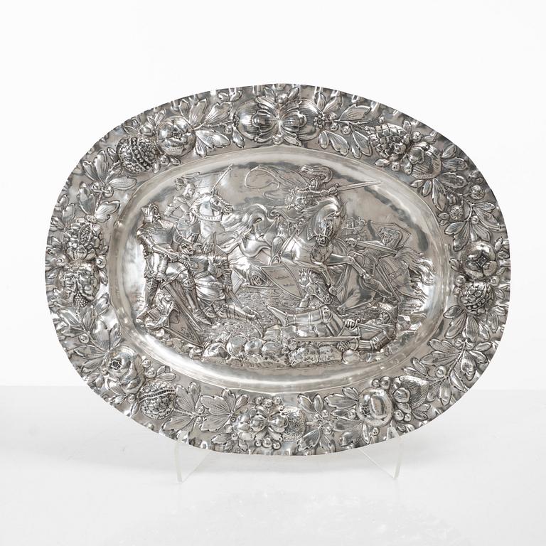 A Baroque style silver serving dish, pseudo marks, possibly Hanau, circa 1900.