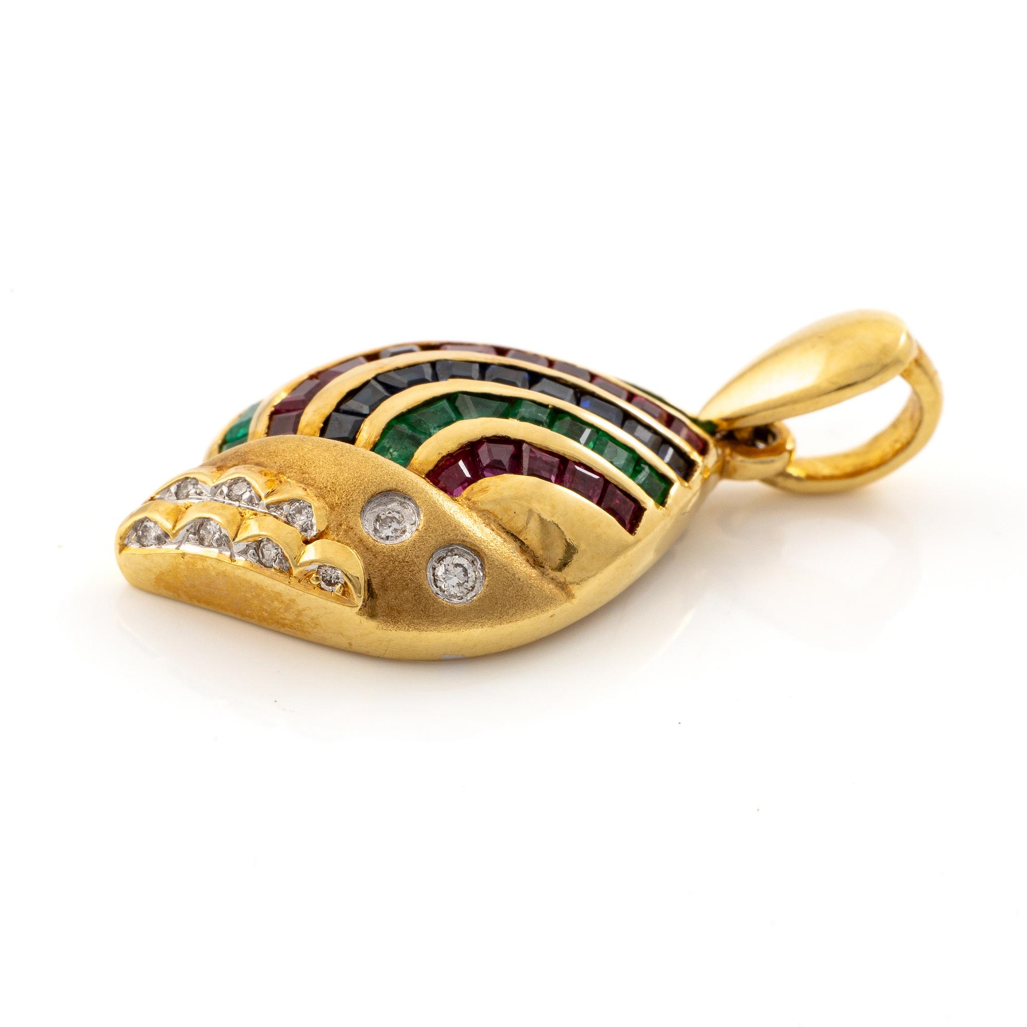 Pendant, 18K gold with emeralds, diamonds, rubies and sapphires.