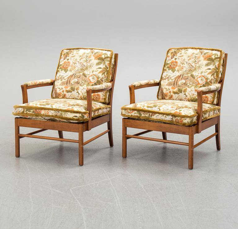 A pair of OPE möbler beech armchairs, 1960's/70's.