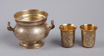SKÅL SAMT BÄGARE, 2 st, silver, Stakhy Kondratievich Orlov Kiev, Ryssland 1895.