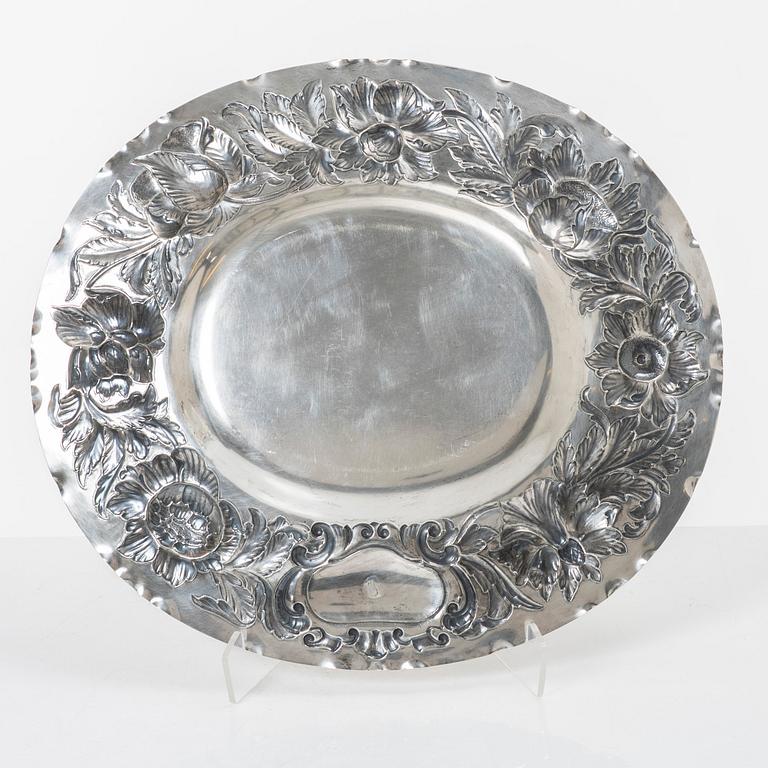 A Baroque style silver presentation dish, mark of GAB, Stockholm 1951.
