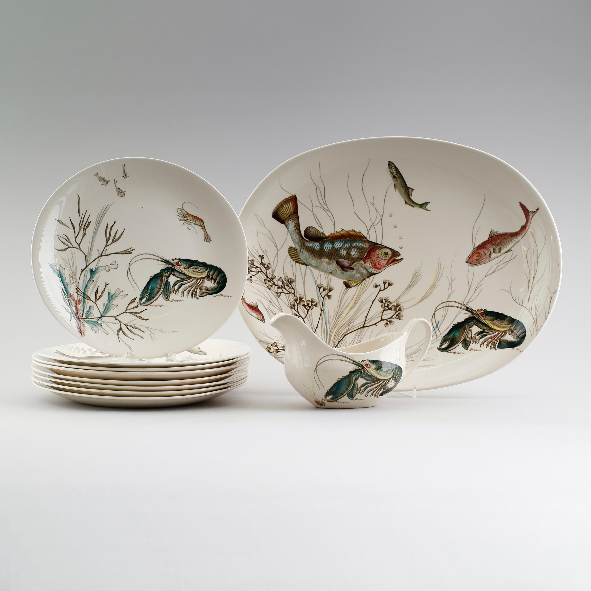 FISKSERVIS, 10 delar, porslin, "Fish", Johnson Bros, England.