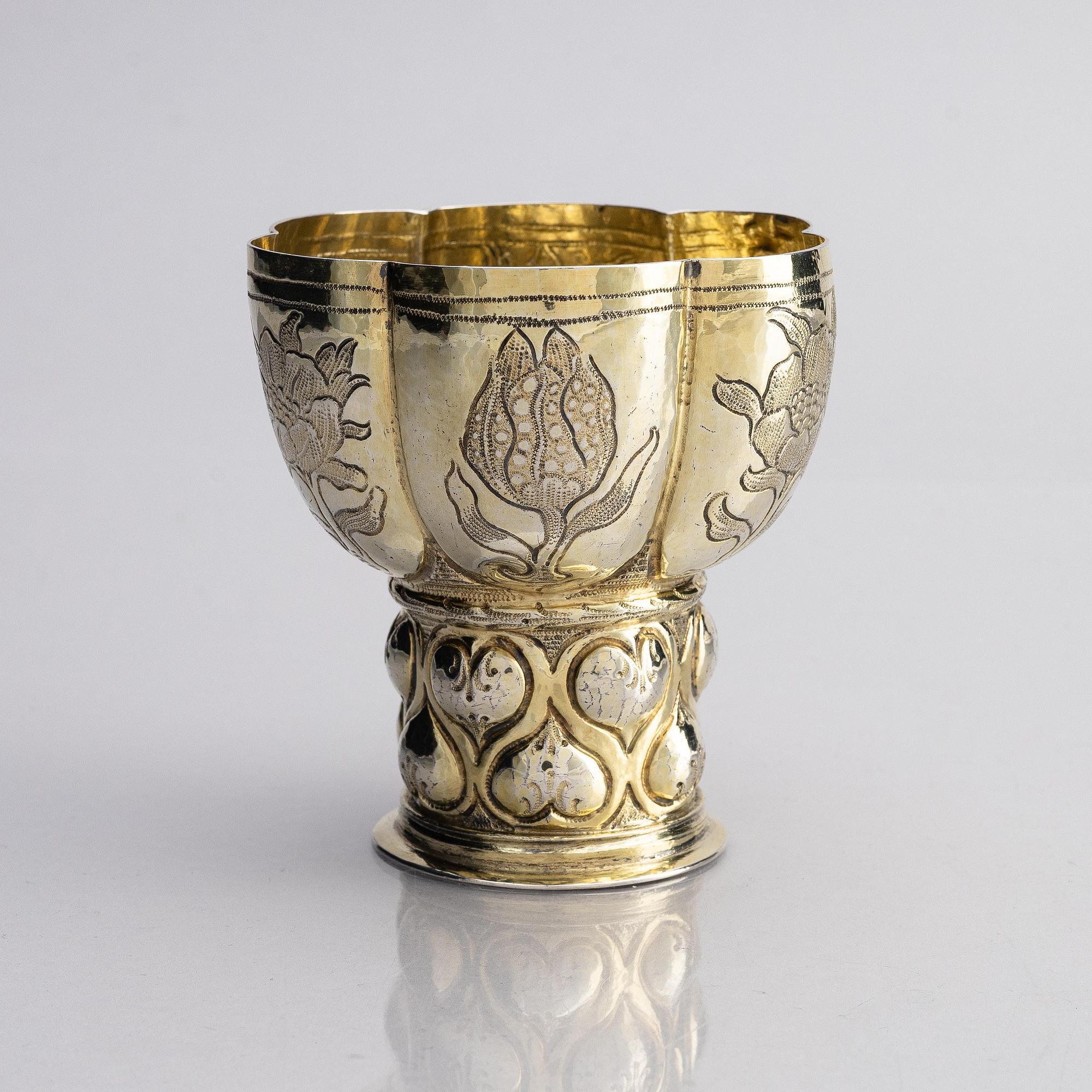 A German 17th century parcel-gilt silver 'roemer' beaker, mark of Thomas Stör II, Nuremberg circa 1670.