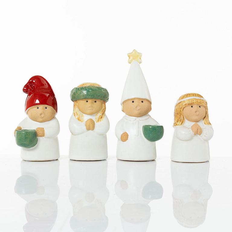 Lisa Larson, figuriner, 4 st, stengods, "Advent", Rörstrand.