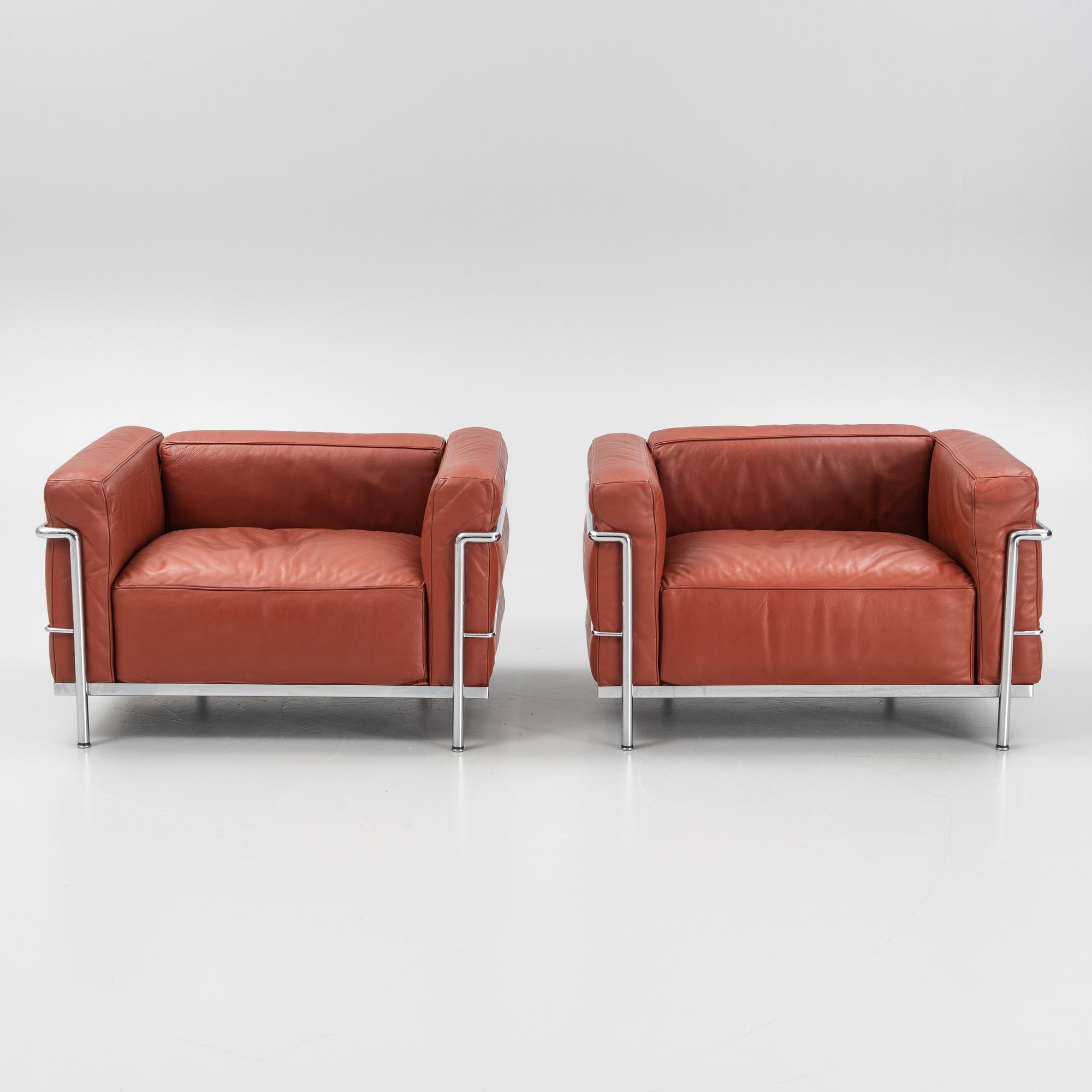 Le Corbusier, Pierre Jeanneret & Charlotte Perriand, a pair of 'LC3' armchiars, Cassina.