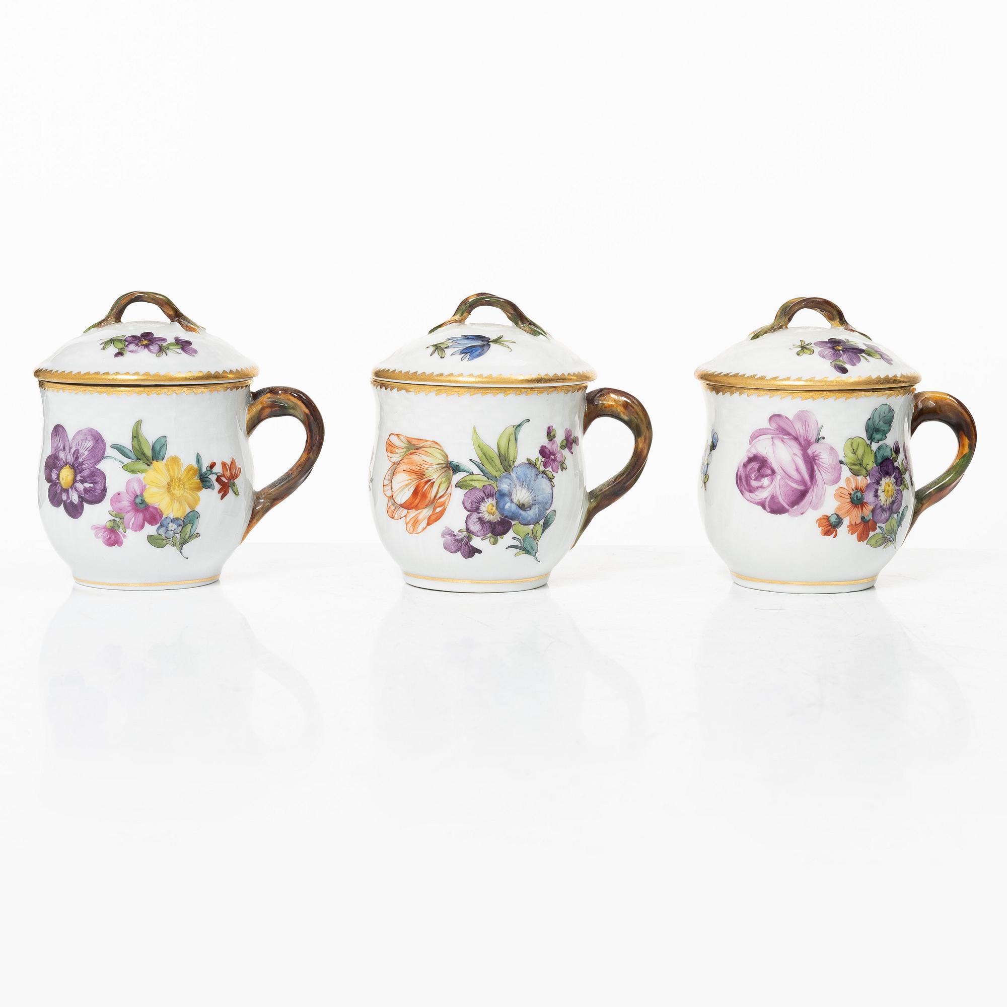 Royal Copenhagen, six cream cups, "Sachsisk Blomst", Denmark, 1889 - 1922.