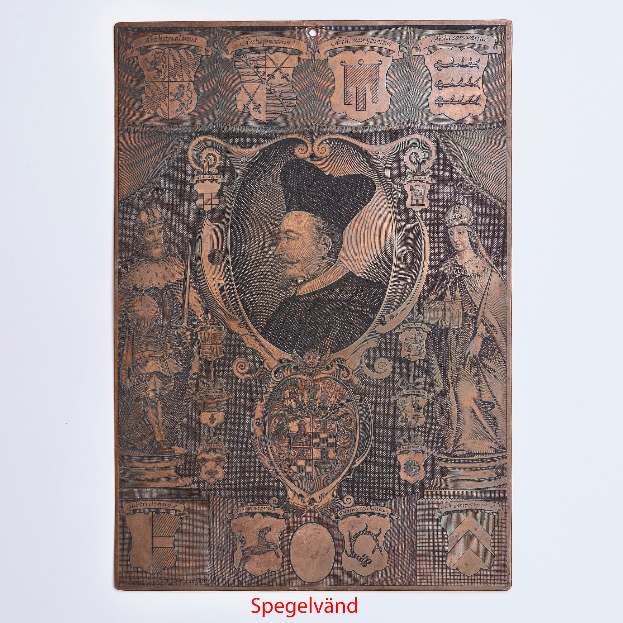 GRAVERAD KOPPARPLÅT, 1600-tal. Pierre de Loisy II (1619-1670). Porträtt av Roman Giel von Gielsberg (1612-1673).