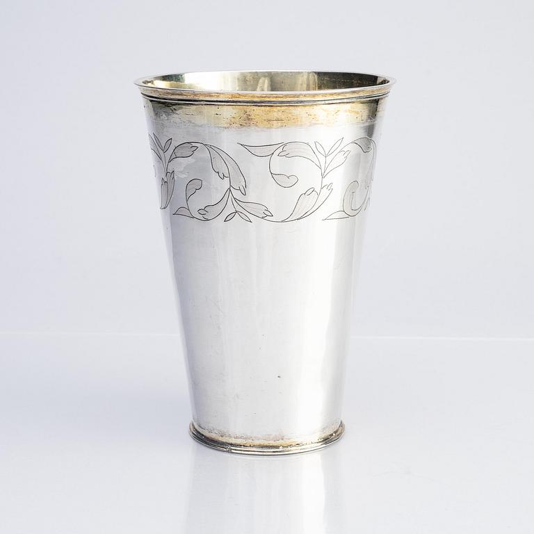 A Swedish late 17th century parcel-gilt silver beaker, mark of Christopher Richter, Stockholm 1696.