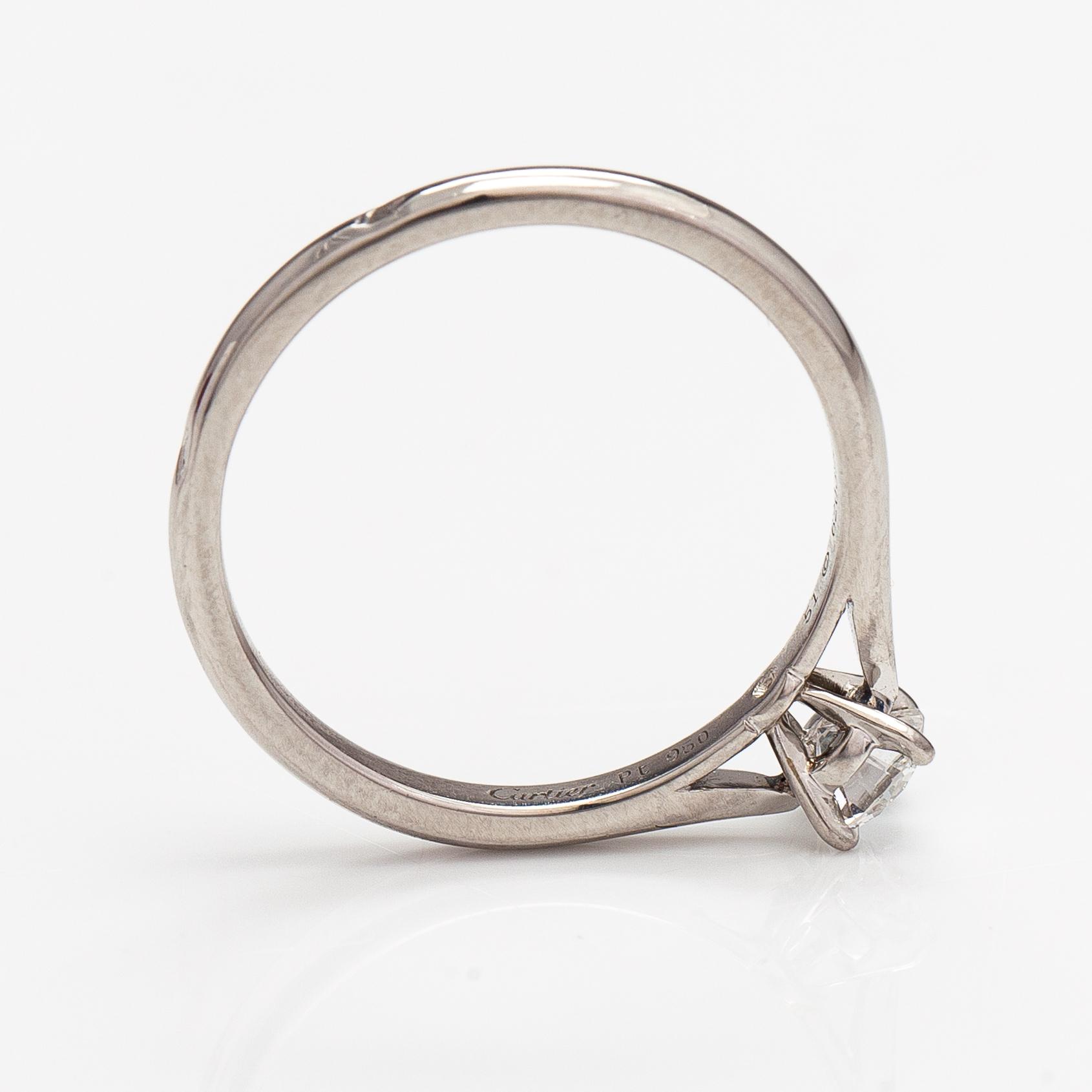 Cartier, A platinum ring with a ca. 0.27 ct diamond according to certificate. Marked Cartier, 51, 62039B.