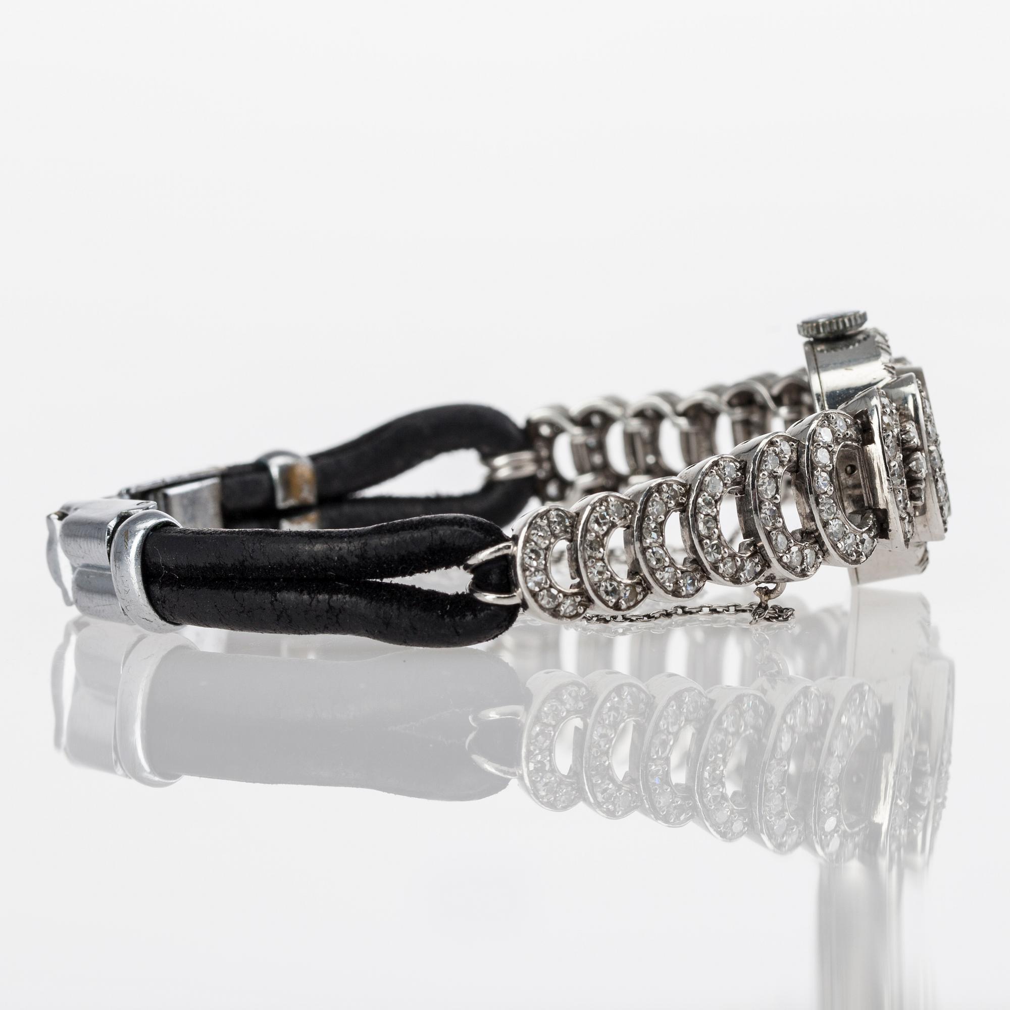 ARMBANDSUR, dam, Villereuse, platina med 8/8-slipade diamanter tot. ca 2 ct. Art Déco, 1930-tal.