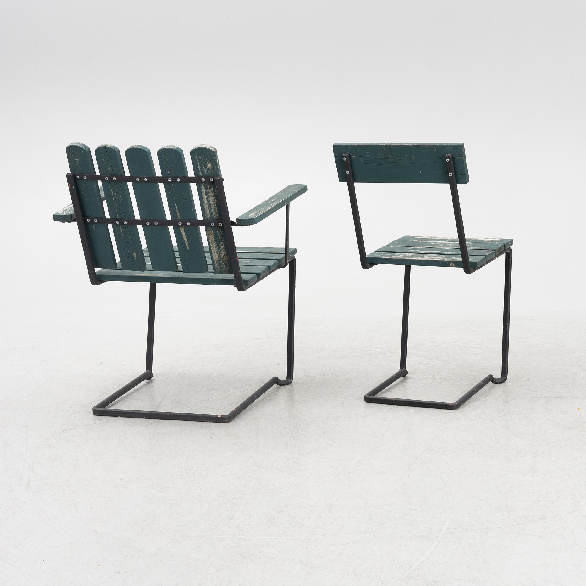 A garden table with five chairs, Grythyttan, Sweden, second half of the 20th century.