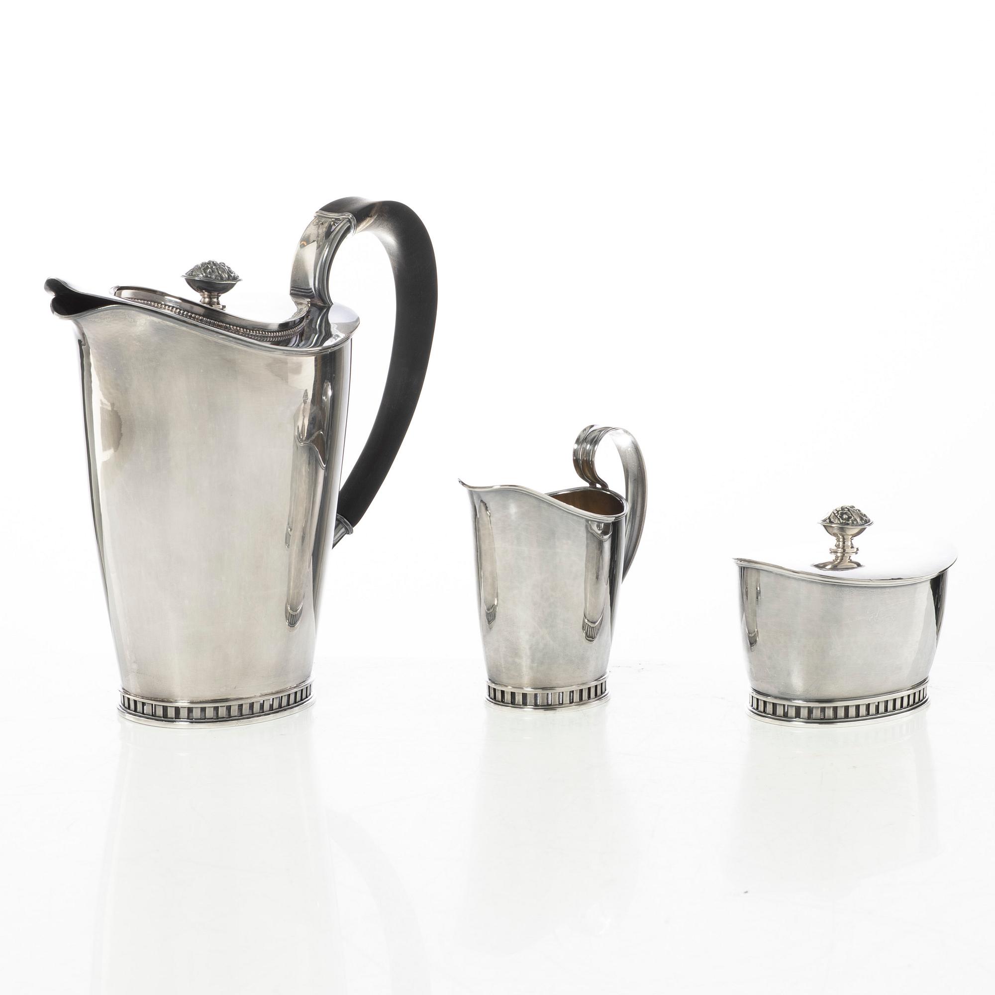 Sven-Arne Gillgren, Kaffeservis, 3 delar, silver, Swedish Modern, Stockholm 1965.