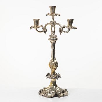 Candelabrum, nickel silver, Rococo style, circa 1900.