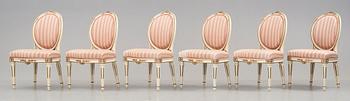 Six Gustavian late 18th century chairs.