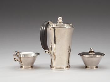 A Harald Nielsen 'Pyramid' three pcs of sterling coffee service, Georg Jensen 1933-54,