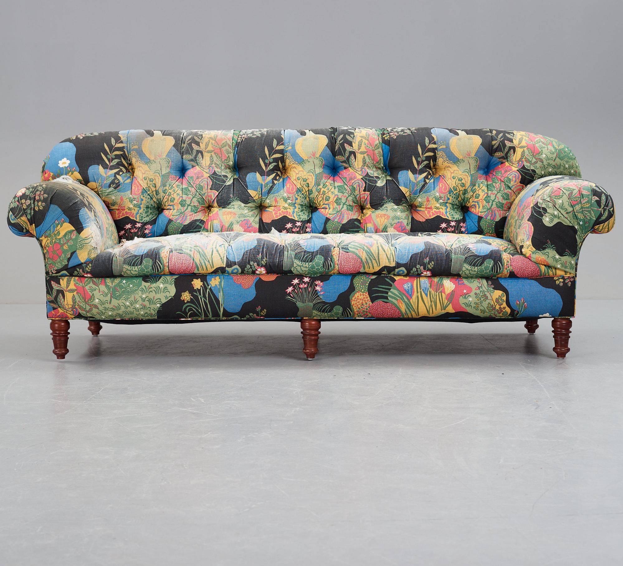 A SOFA AND A PAIR OF STOOLS, 20th century.