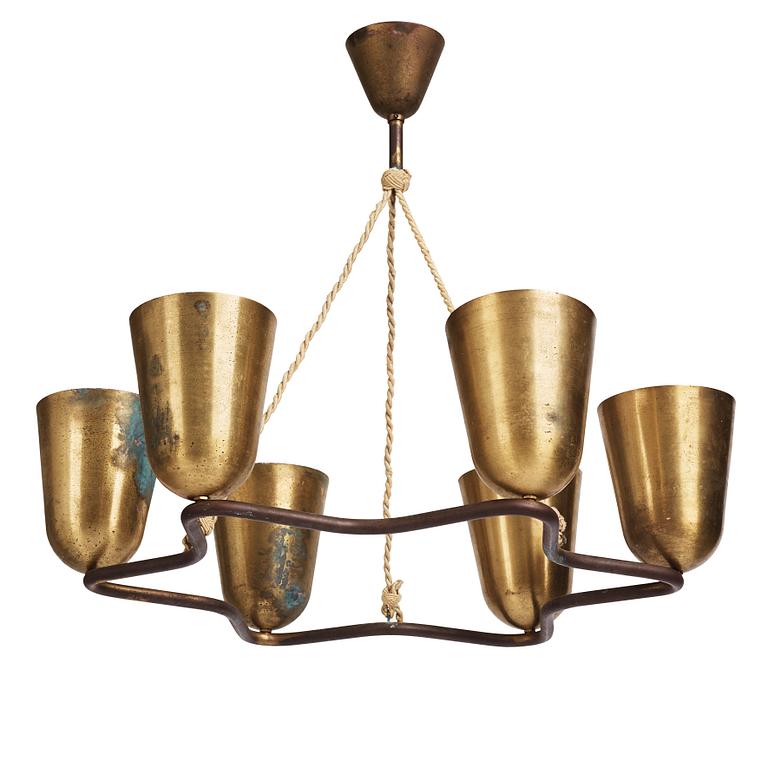 A Swedish Modern brass ceiling lamp, 1940's.