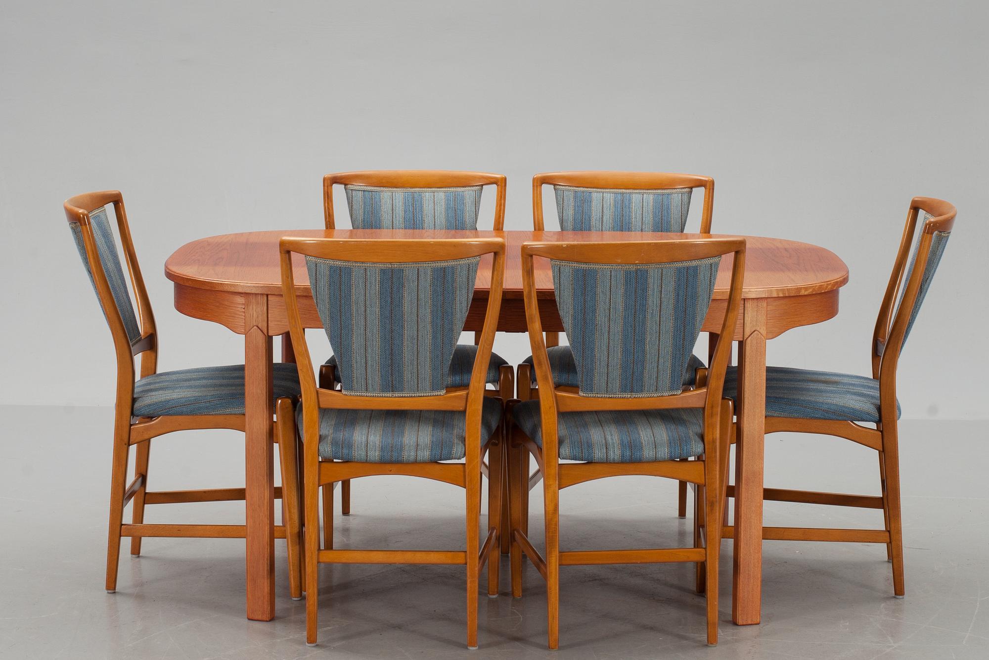 MATBORD, "Ambassadör", Carl Malmsten, Åfors möbelfabrik samt STOLAR, 6 st, 1900-talets andra hälft.