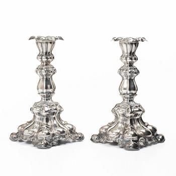 Candlesticks, a pair, Baroque style, silver, CG Hallberg, Stockholm, 1939.