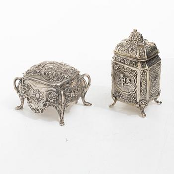 Two silver boxes, Louis XVI style, 20th century.