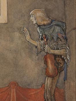 John Bauer, "Madonnan ger spelmannen sin ena sko" (from "Spelmannen som fick madonnans guldsko").