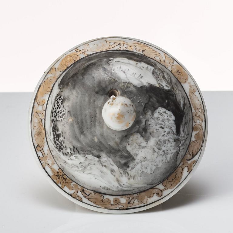 A grisaille and gold tea pot with cover, Qing dynasty, Qianlong (1736-95).