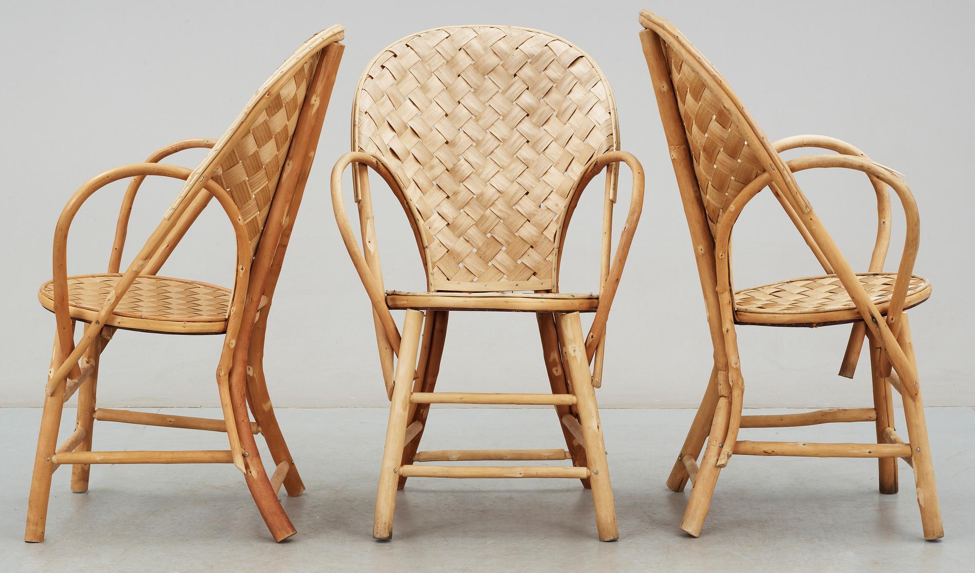 KORGSTOLAR, 3 st, "LC stol", Gösta Westerberg, 1900-talets andra hälft.