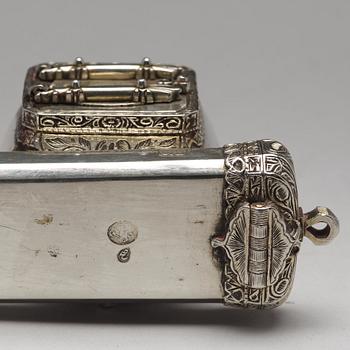 A Ottoman early 20th century parcel-gilt silver "Divid", a penn and ink-case.