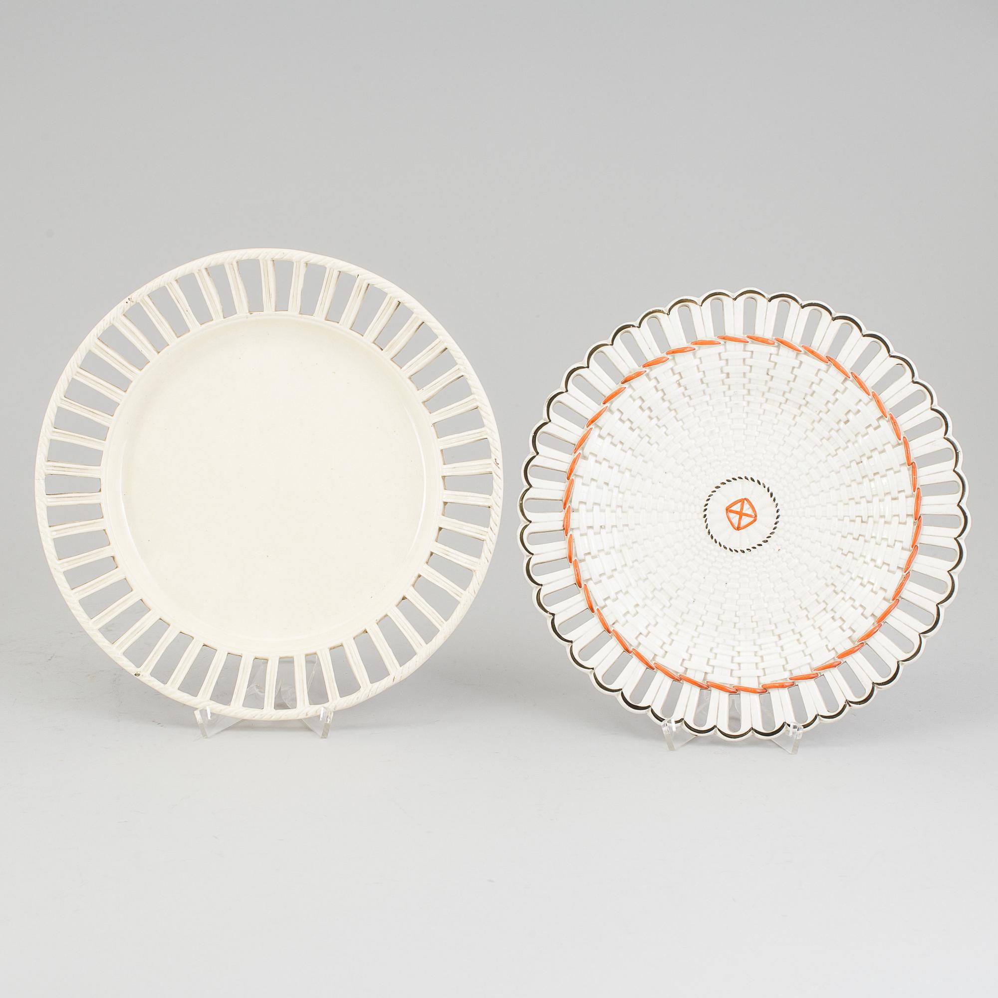 TWO CREAMWARE PLATES, one marked Wedgwood, first half of the 19th century and late 18th century.
