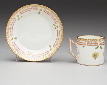 A set of 12 Royal Copenhagen 'Flora Danica' coffee cups with saucers, Denmark, 20th Century.