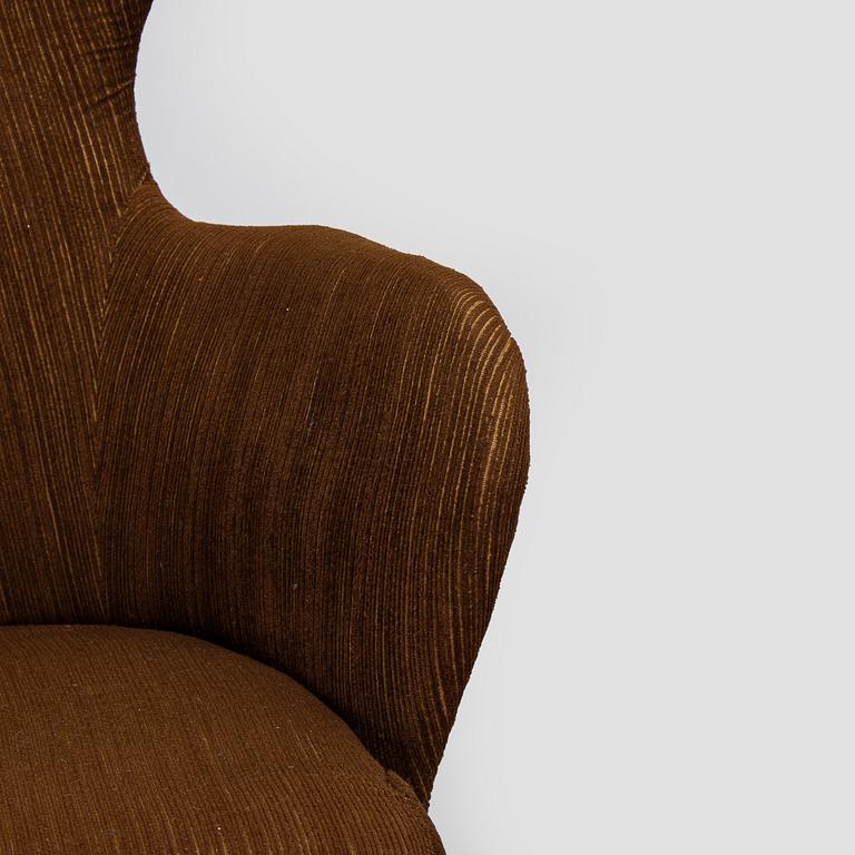 Carl Gustaf Hiort af Ornäs, nojatuoli, "Siesta", Hiort Tuote Puunveisto, 1940-luvun puoliväli.