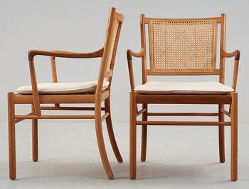 A set of six Ole Wanscher cherry and ratten armchairs, PJ Jeppesen, Denmark, model PJ 301.