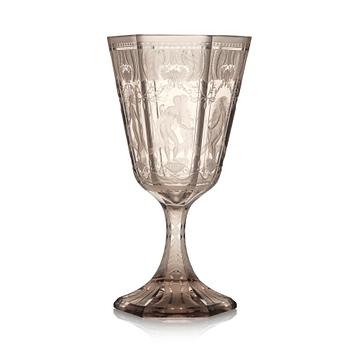 Simon Gate, pokal, graverat glas, "Sex Gracer", Orrefors, 1927.