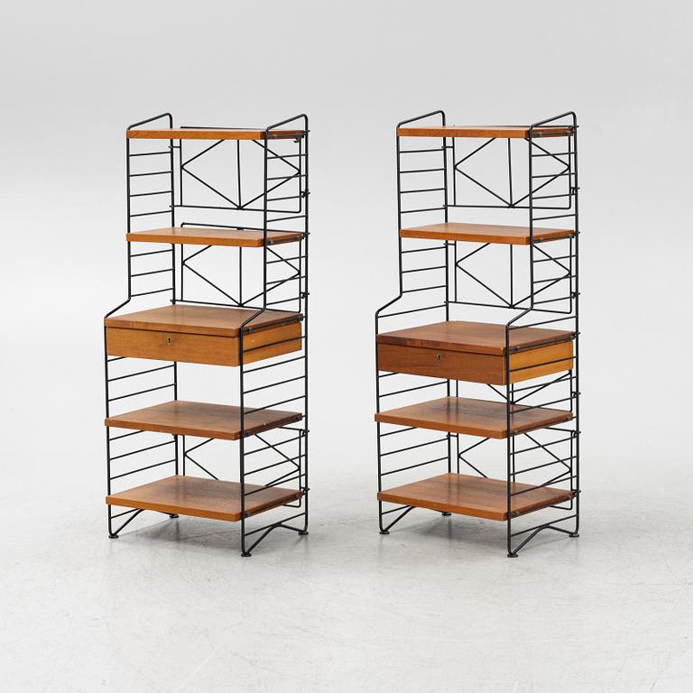 A pair of teak veneered bedside tables with shelves, Sweden, 1950's/60's.