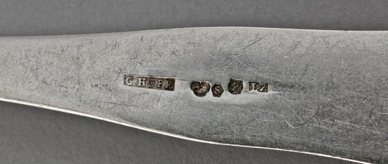 BESTICKSERVISDELAR, 13 st, silver, Danmark samt Sverige, 1800/1900-tal. Tot vikt ca.