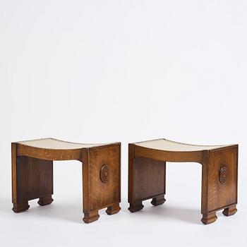 Swedish Grace, a pair of oak stools, 1920s.