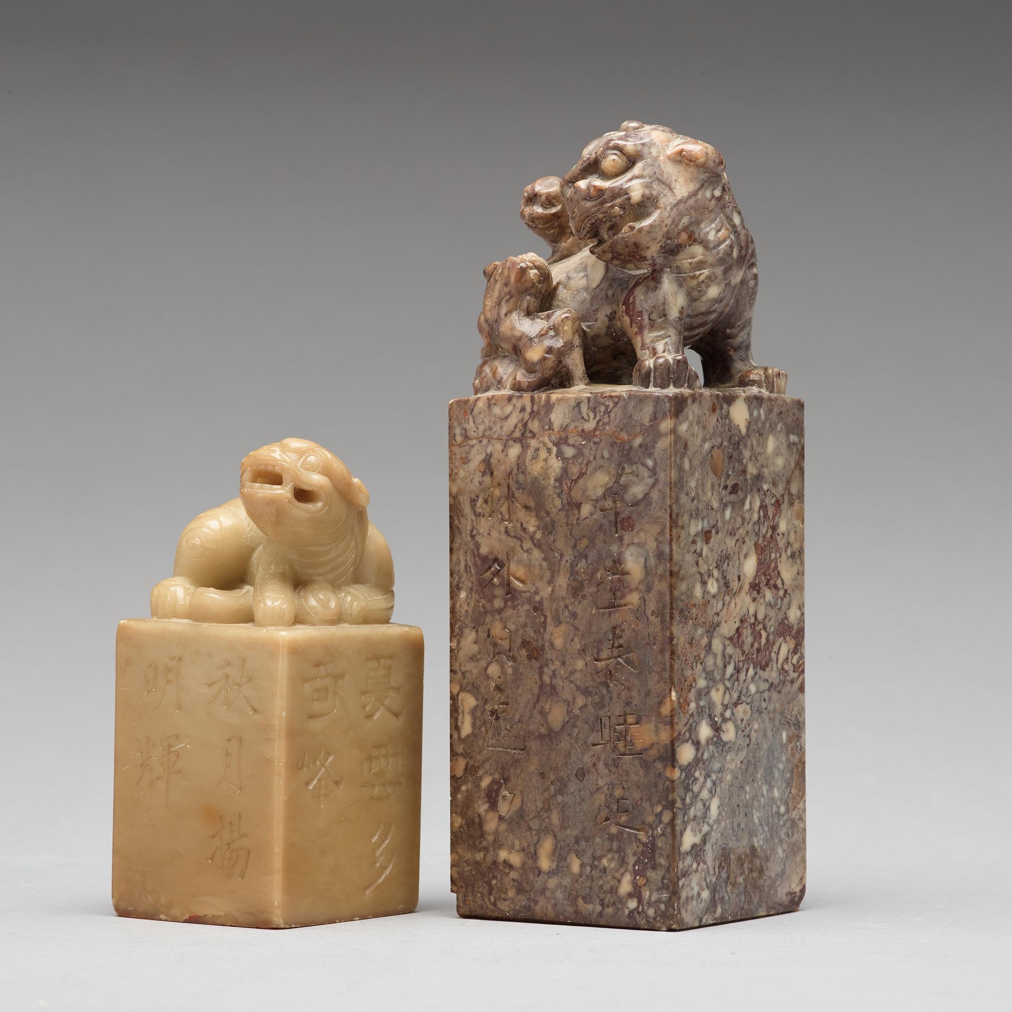 Two carved stone seals, circa 1900.