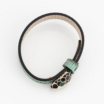 Bulgari, bracelet, with leather, "serpenti jasper green".