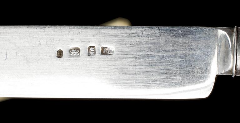 BESTICK, servisdelar, 28 st, silver, ben, England, bla Sheffield. 1800-1900-tal.