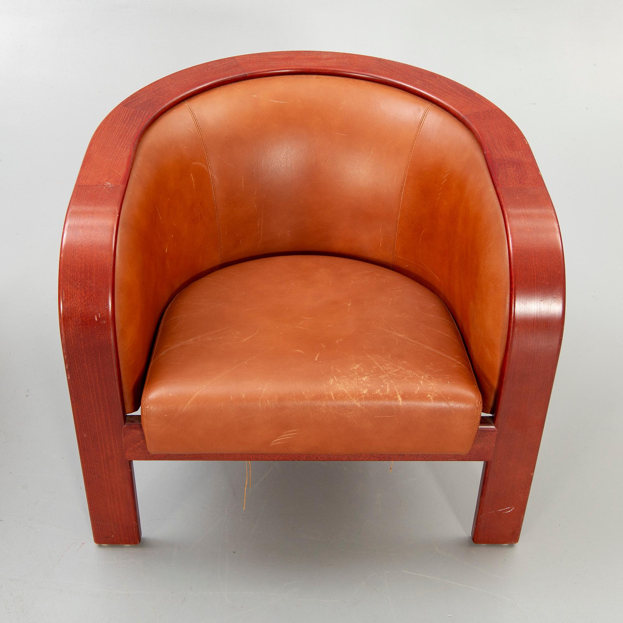 Armchairs, 2 pcs, 'Barbro', leather, by Björn Hultén for Gärsnäs, second half of the 20th century.