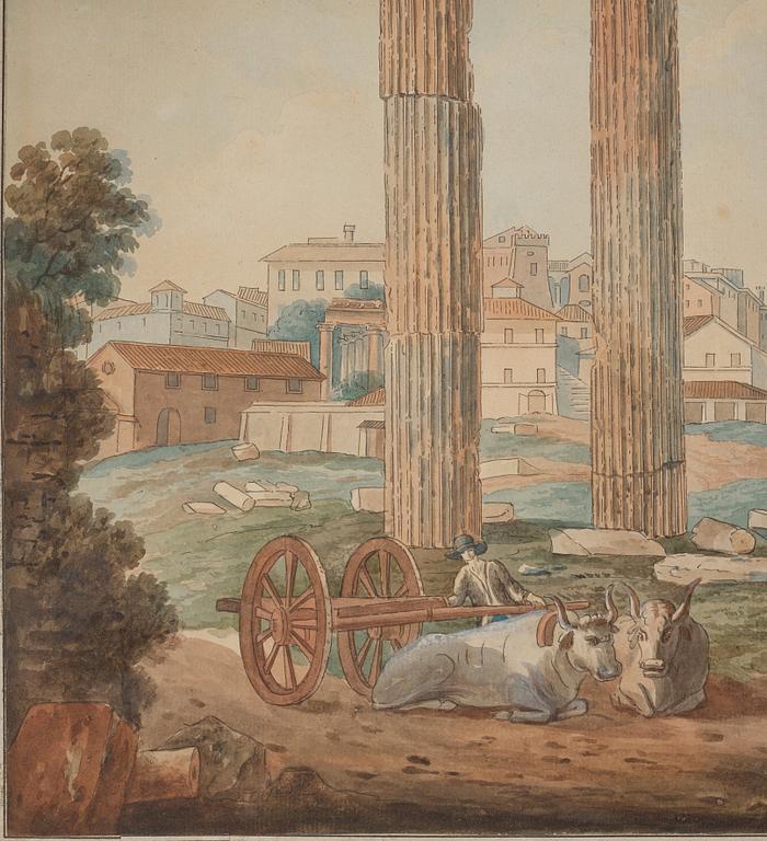 OKÄND KONSTNÄR, 1700-TAL, Castors och Pollux tempel, Forum Romanum.