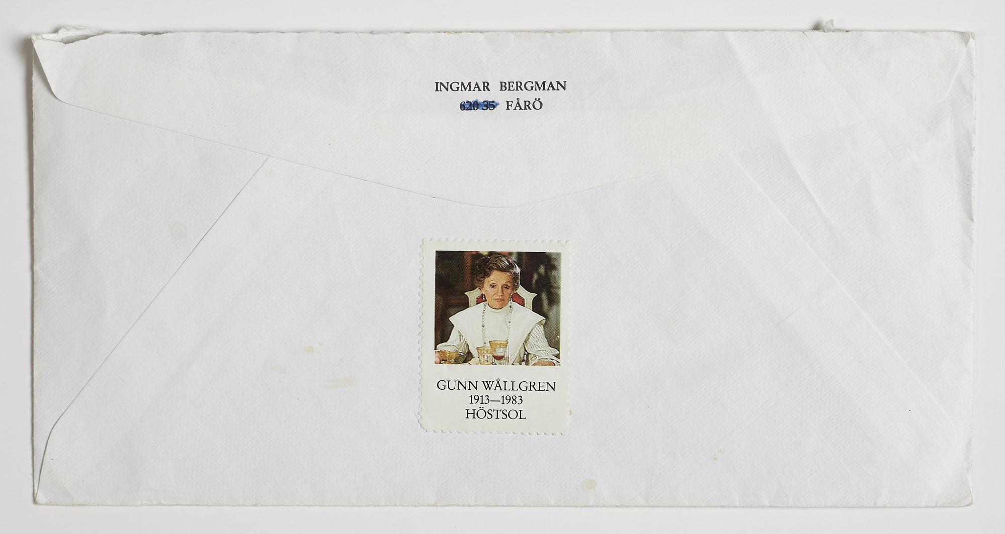 LETTER from Ingmar Bergman to his daughter Anna in London, dated Fårö 21.6.(19)92. Envelope enclosed.