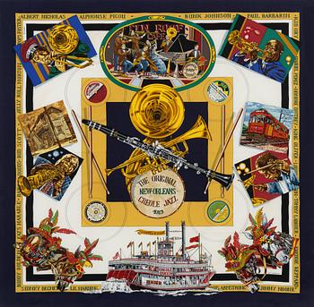 Hermès, a 'New Orleans Creole Jazz' silk scarf.