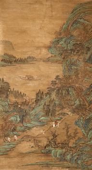 258. RULLMÅLNING, Qiu Yings (ca 1494-1552) efterföljd, Qingdynastin, troligen 17/1800-tal.