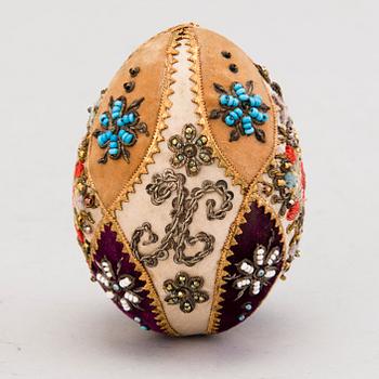 DECORATIVE EGG, fabric, Russia, circa 1900.